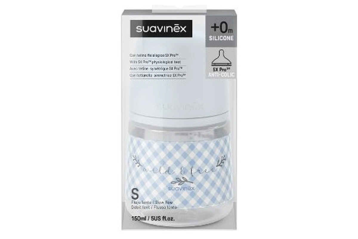 Suavinex Biberón con tetina fisiológica SX Pro de flujo lento Wild & Free azul